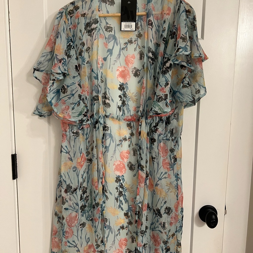 Nine West Aqua Multi Floral Kimono